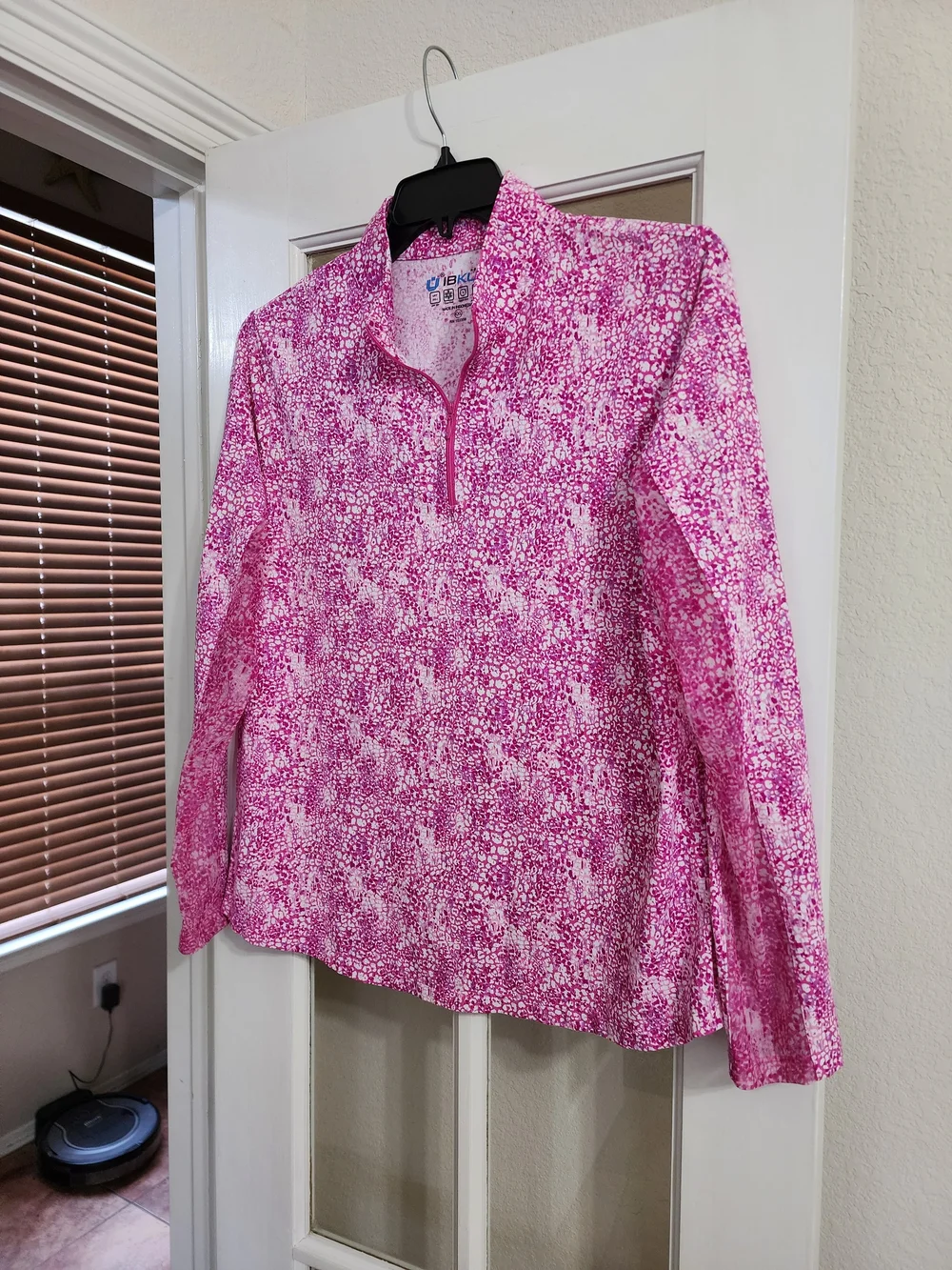 IBKUL XXL Pink Animal Print Mock Neck 1/4 Zip UPF 50 Golf Top - Picture 2 of 11